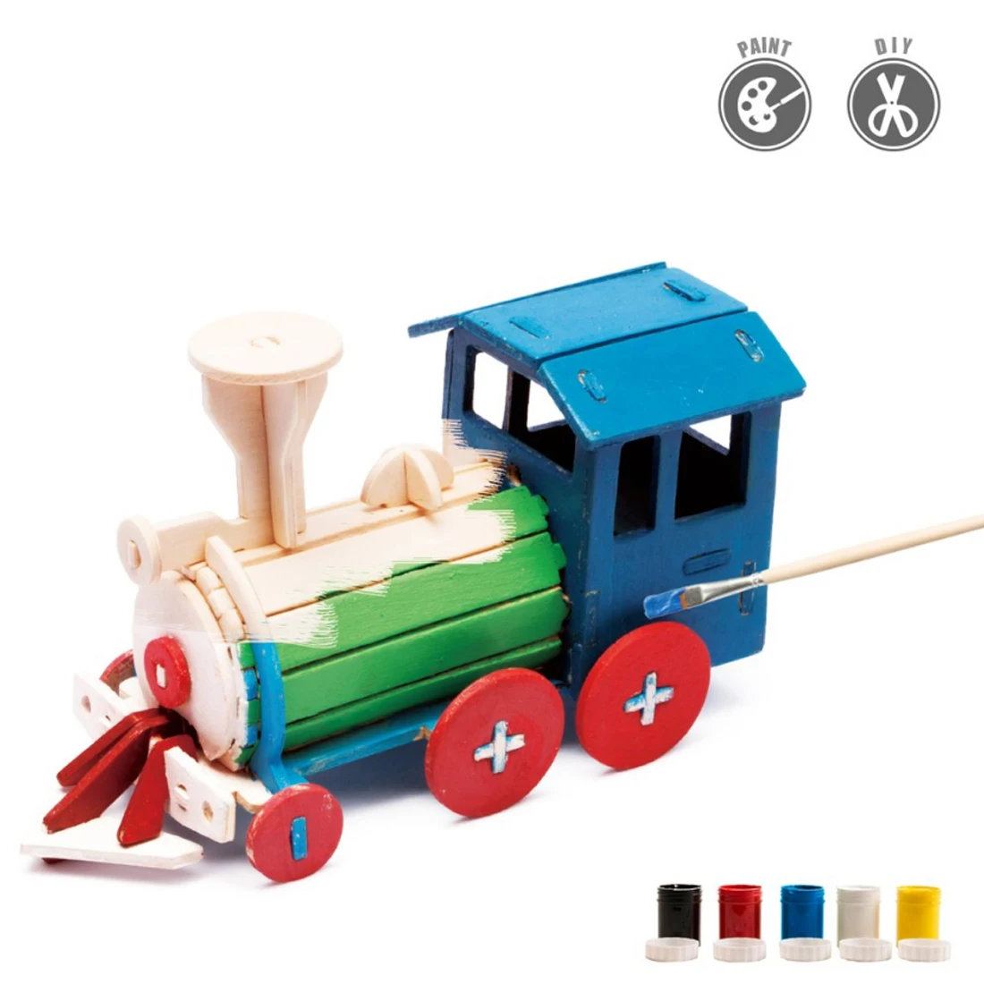 

Surwish Locomotive Shape 3D Painting Puzzle DIY Assemble Stem Toys with 5-color Pigment