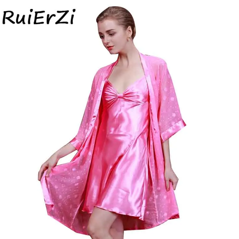 Autumn-Casual-Women-s-Silk-Robe-Gown-High-Quality-Floral-Bathrobe-Nightgown-Two-pieces-Solid-Color (4)