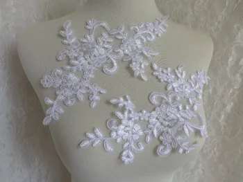 

5 Pairs Royal Blue/Ivory White Lace Applique With Corded Embroidery Lace Fabric Sewing Patchwork DIY Accessories, Home Decor