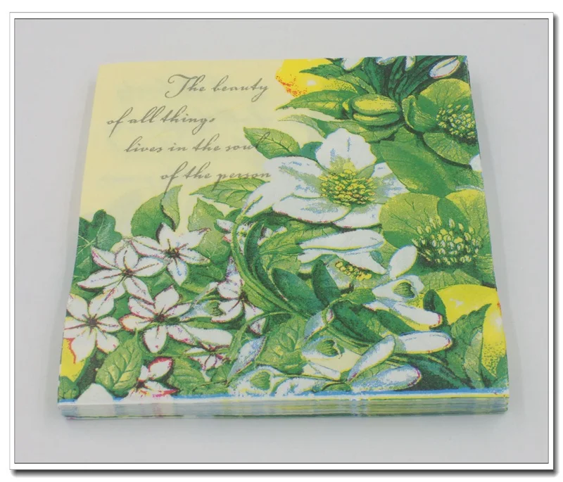 

[RainLoong] Green Floral Paper Napkin With Bee Flower Event & Party Tissue Napkin Supply Decoration 33cm*33cm 20pcs/pack/lot