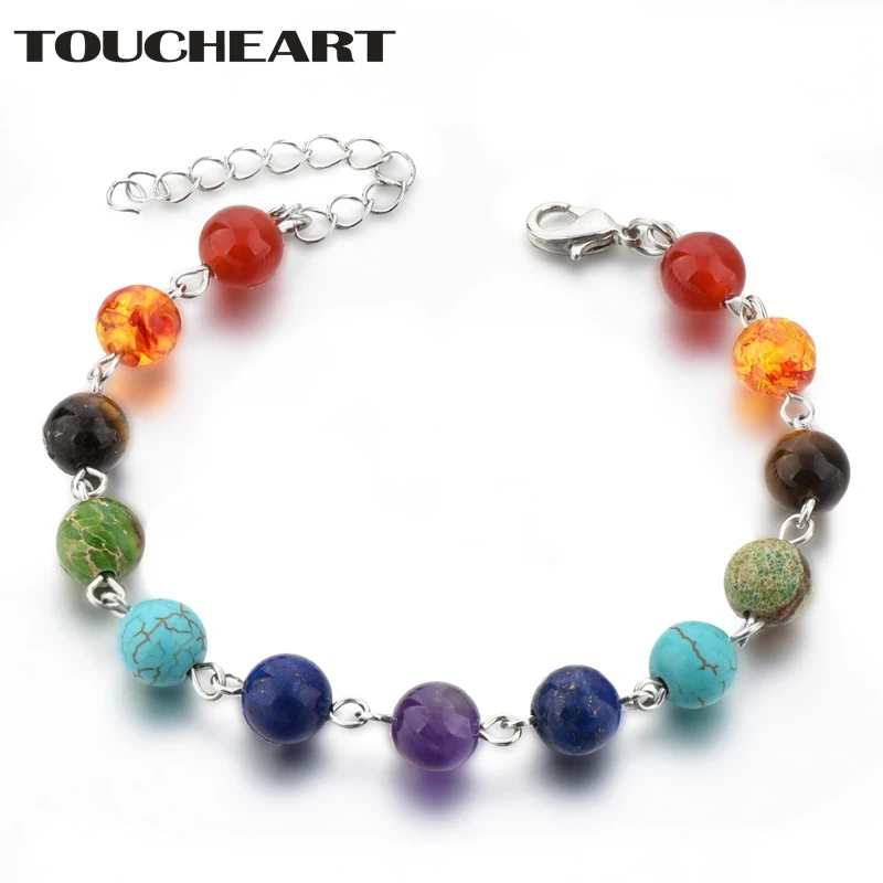 

TOUCHEART Rainbow Yoga Chakra Cuff Bracelets Bangles Charms For Women Silver Jewelry Stainless Steel Chain Bracelets SBR180145
