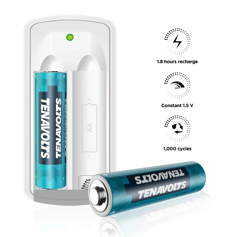 

NANFU TENAVOLTS Rechargeable Lithium/Li-ion Batteries, AA batteries, Micro USB Charger included.