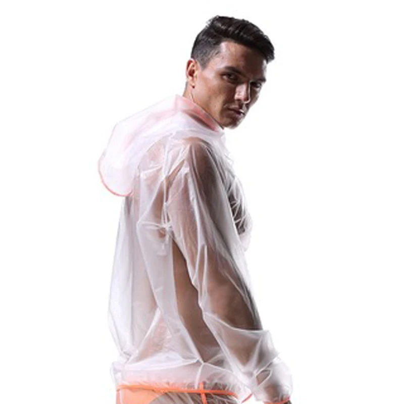 Мужские спортивные водонепроницаемые полностью Прозрачные Пляжные топы, мужские футболки с длинным рукавом и капюшоном для защиты от солнца, сексуальные футболки для серфинга