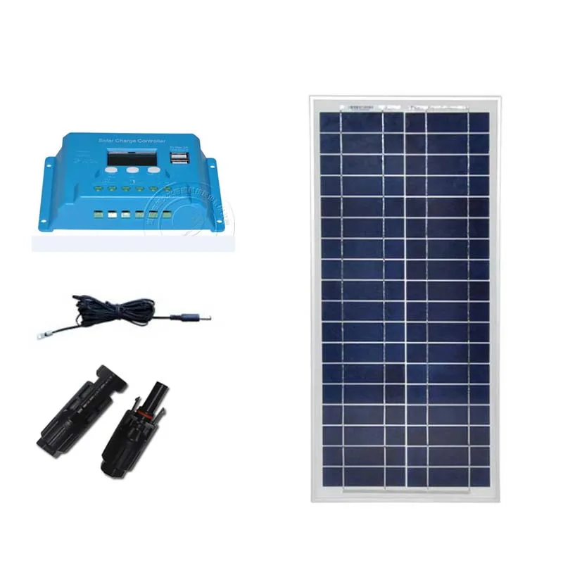 

TUV Solar Panel Kit Complete 20w 18V Solar Charge Controller LCD Controller 12v/24v 10A PWM Camping Caravan Car Phone Motorhomes