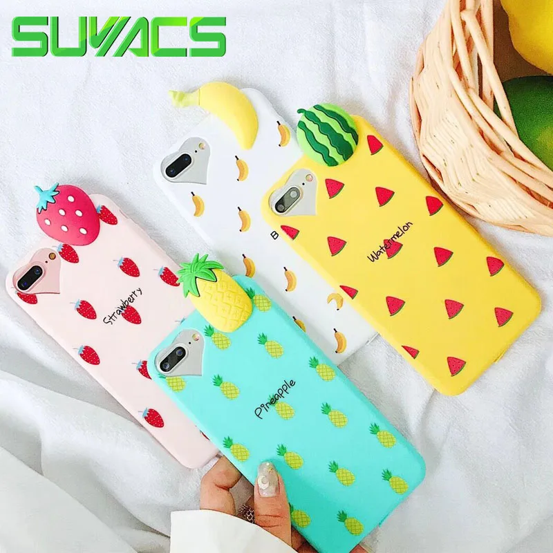 

SUYACS Cartoon 3D Fruits DIY Phone Case For iPhone XS X 6 6s 6 7 8 Plus Banana Pineapple Fruits Soft TPU Phone Back Cover Gift