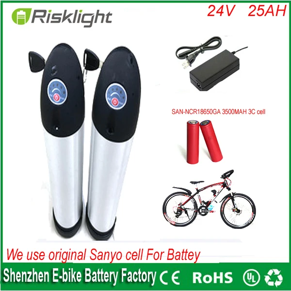 

Free shipping 24V 25AH Water bottle type Lithium Ion Battery for Electric Bike Conversion kit with BMS,charger For Sanyo cell