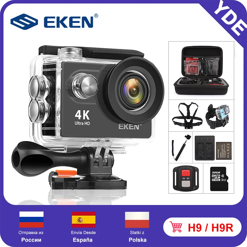 Оригинальная Экшн-камера eken H9R H9 Ultra HD 4K WiFi с 2,4G пультом дистанционного управления 2," экраном 30 м водонепроницаемая Спортивная мини-камера