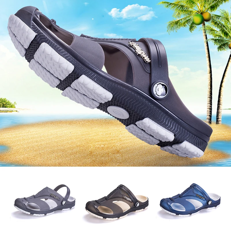 

2019 Men Summer Beach Lightweight Slip On Hollow Out Sandals Flip Flops Shoes
