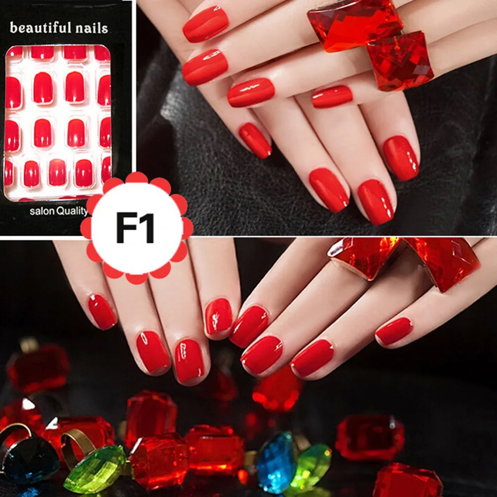 

24 Pcs/Set Nail Sticker Colorful Style French Acrylic False Fake Nail Art Fingernail Full Tips Solid Nail Patch Sticker