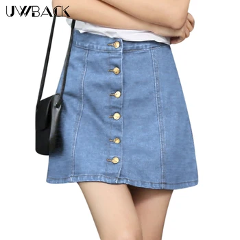

Uwback Women Denim Skirt Buttons 2018 New Summer Women Mini A-Line Skirt Jeans Female Casual High Waist Skirts Bodycon, EB508