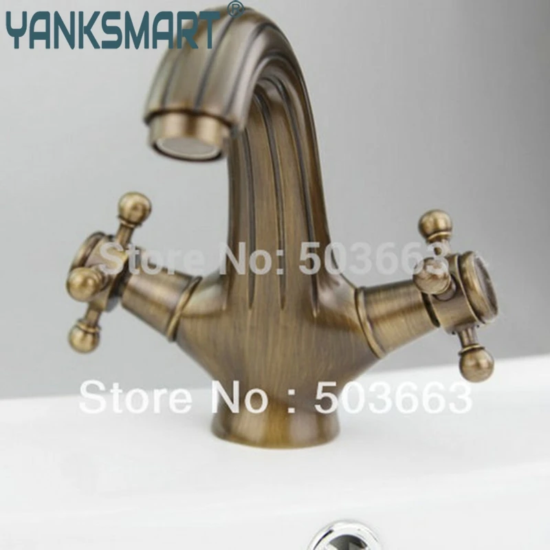 Wholesale Antique brass Bathroom Faucet Basin Sink Spray  Double Handle Mixer Tap  S-847 Mixer Tap Faucet