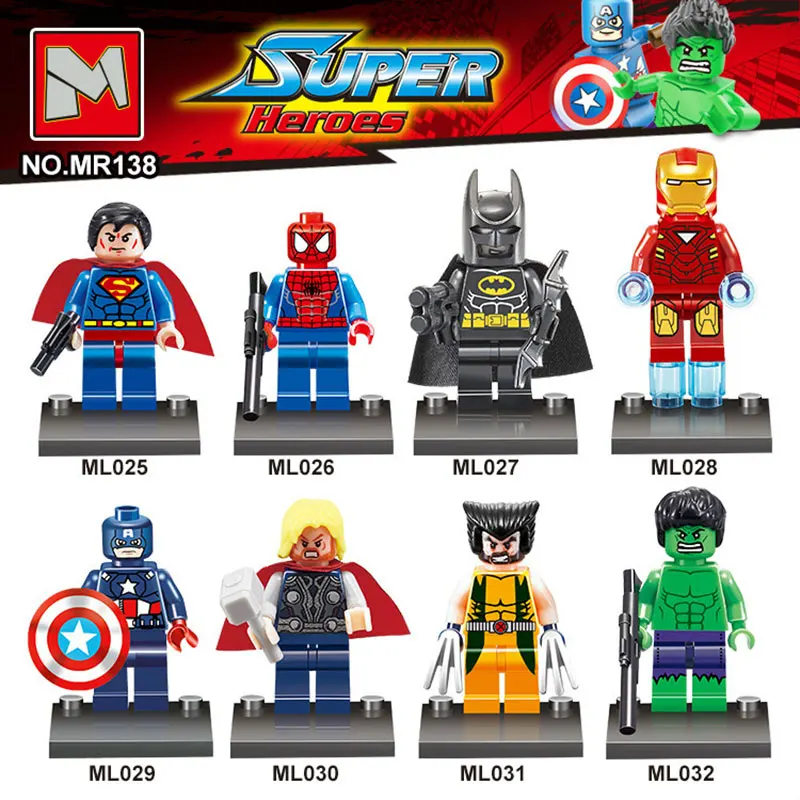 

8PCS Super Heroes Marvel Figures Captain American Hulk Spiderman Iron Man LEGOINGLYS Building Blocks Mini Bricks Children Toys