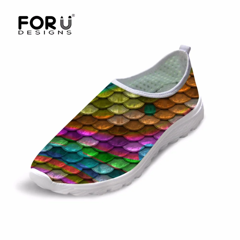 

FORUDESIGNS Women Summer Flats Shoes 2018 Light Slip-on Beach Ladies Loafers Shoes Woman 3D Mermaid Scales Print Girls Sneakers