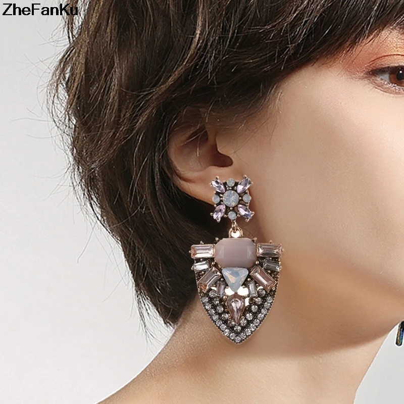 

4 Colors Geometric Crystal Earrings for Women Statement Earrings Alloy Vintage Jewelry Accessory
