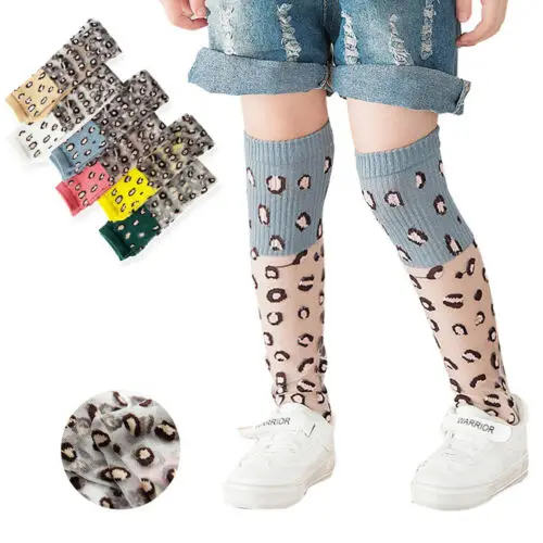 

Kids Girls Cute Breathable Leopard Knee Socks Soft Comfortable Mid Tube Socks