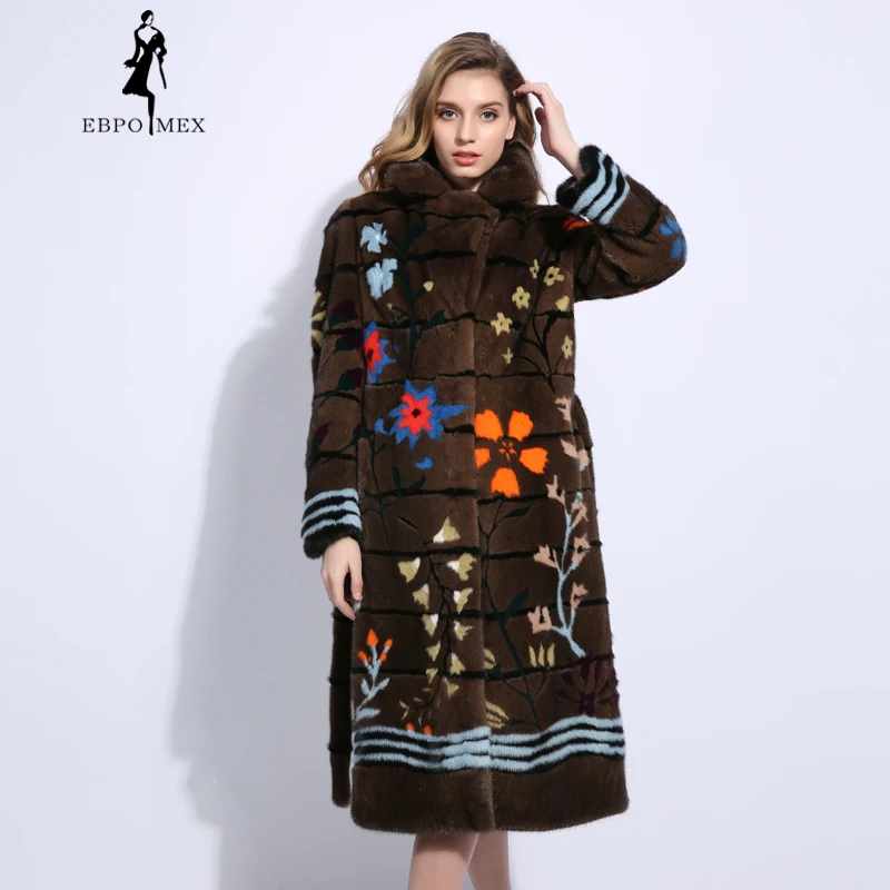 

3D flower three-dimensional design mink fur coat winter real fur mink fur coat Imported leather fur coat