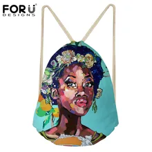 FORUDESIGNS/женские сумки на шнурке для детей, мини-сумка на плечо, Дамская Черная художественная африканская сумка с принтом для девочек, пляжные сумки на шнурках