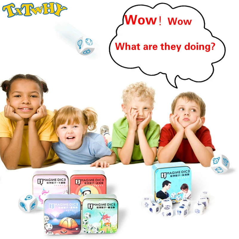 

New Telling Story Dice Game Story Metal Box/Bag English Instructions Family/Parents/Party Funny Imagine Magic Toys