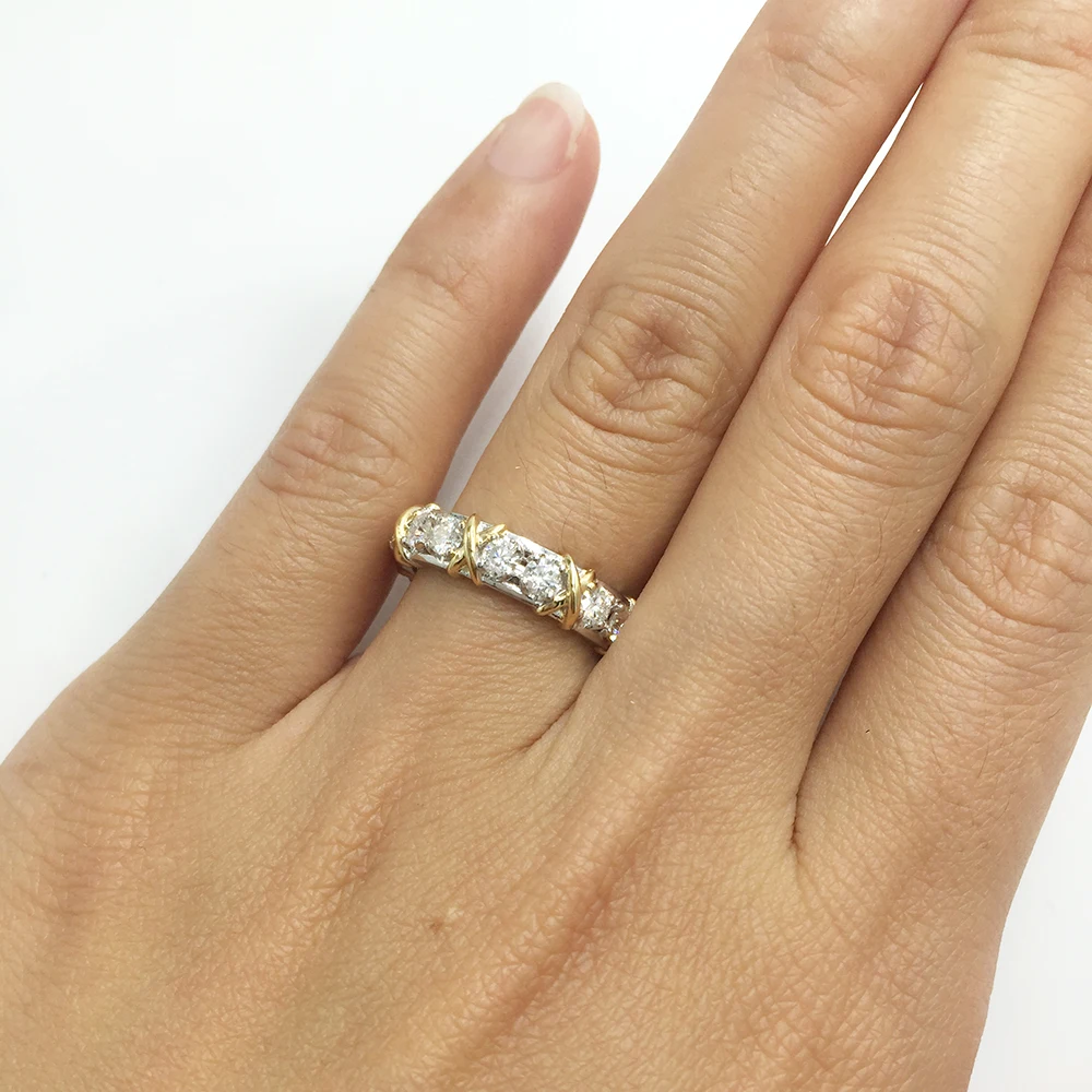 1,6 CTW Carat Lab Grown DF Moissanite Eternity Full Band Solid 14 K желтое Белое золото обручальное кольцо на головщину для женщин