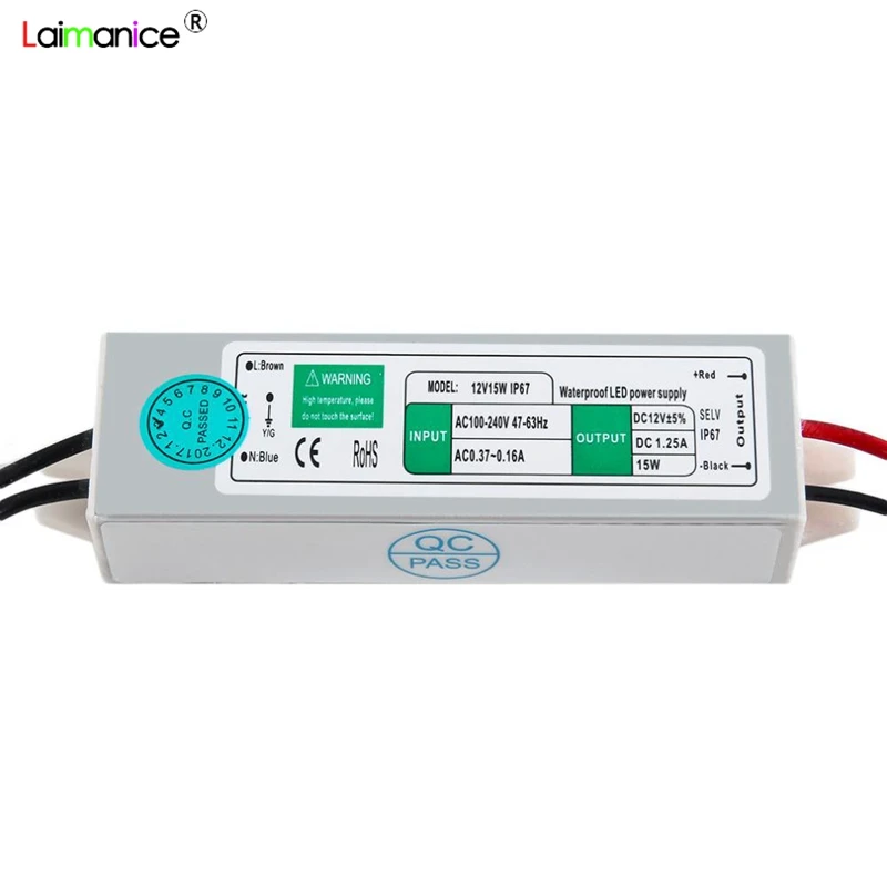 AC110V-220V к DC12V Питание 15 W 1.5A IP67 Водонепроницаемый 12 V светодиодный трансформатор электронный Алюминий сплав Driver наружного использования