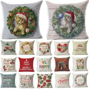 

1Pcs 43*43cm Christmas Tree Cats Gifts Pattern Cotton Linen Throw Pillow Cushion Cover Car Home Sofa Decorative Pillowcase 40513