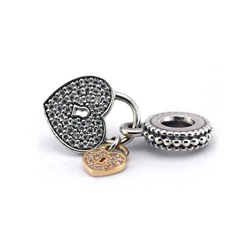 Fits for Pandora Charms Bracelets 100 925 Sterling Silver Jewelry Love Locks Beads with Clear
