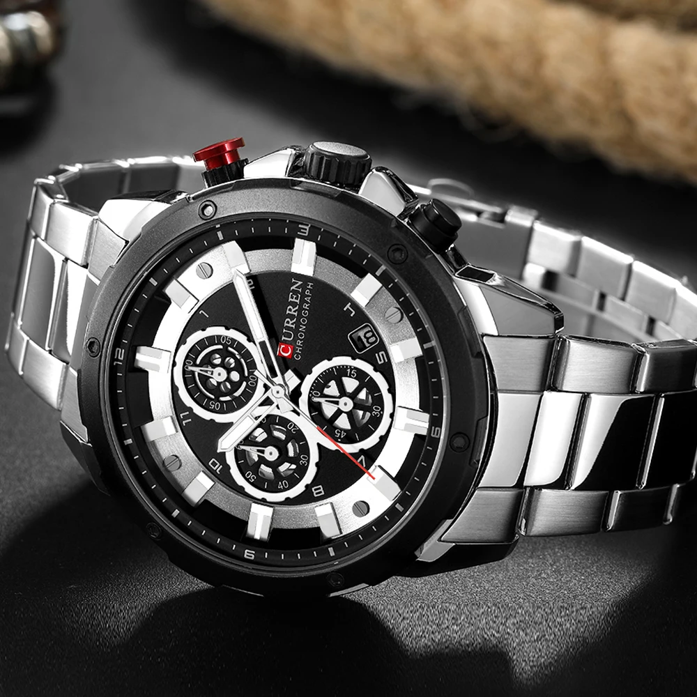  CURREN Fashion Men Stainless Steel Analog Quartz Wrist Watch Military Sport Men's Watches Male Busi