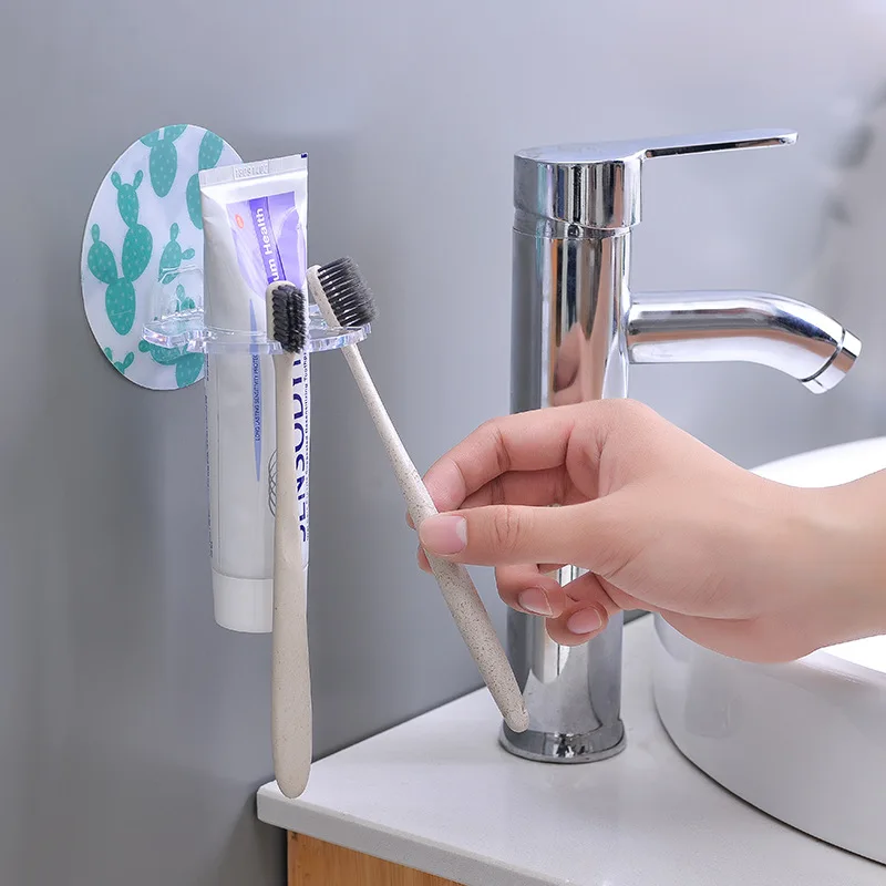 Plastic tooth brush holder wall mounted toothbrush holder tooth paste Bathroom shaver storage organizer 1PC