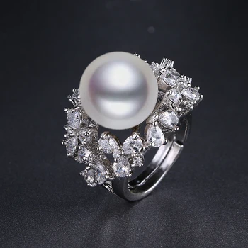 

Emmaya Fashion New Trendy Women Finger Big Pearl Ring Real White/Gold Color Crystal Rings For Women Wedding Party