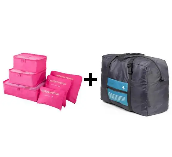 Набор сумок 6 шт. один комплект Упаковка Куб женские дорожные сумки водонепроницаемые большие вместительные сумки унисекс сумка для организации и сортировки одежды - Цвет: rosered1