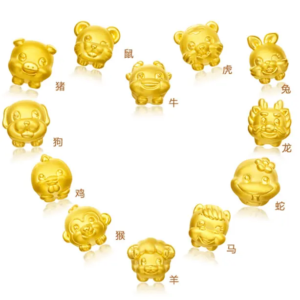 New Pure 3D 24k Yellow Gold Zodiac chicken pendant cute Weave string chicken bracelet pendant chicken school