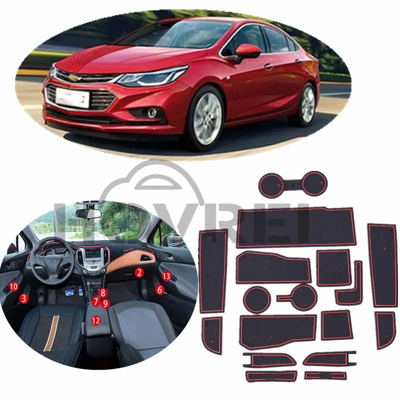 

17pcs new Car auto Door groove mat Rubber Non-slip Cup Floor Mat Gate Slot Pad Stickers for Chevrolet Cruze Deco