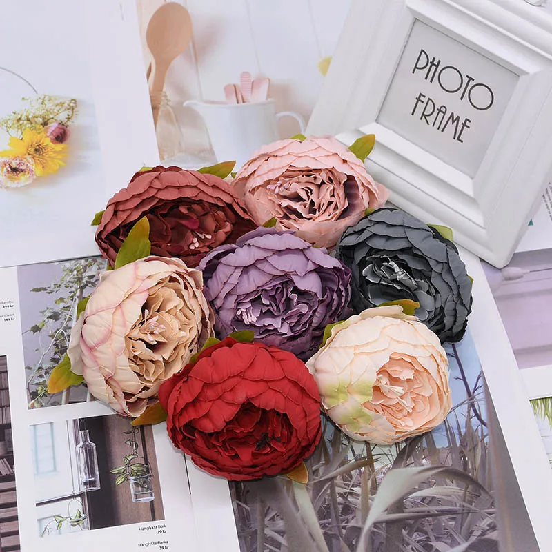 1pc 8cm Big Artificial Peony Flower Heads DIY Silk Flower Head for Wedding Home Party Decoration Flowers Fake Flower