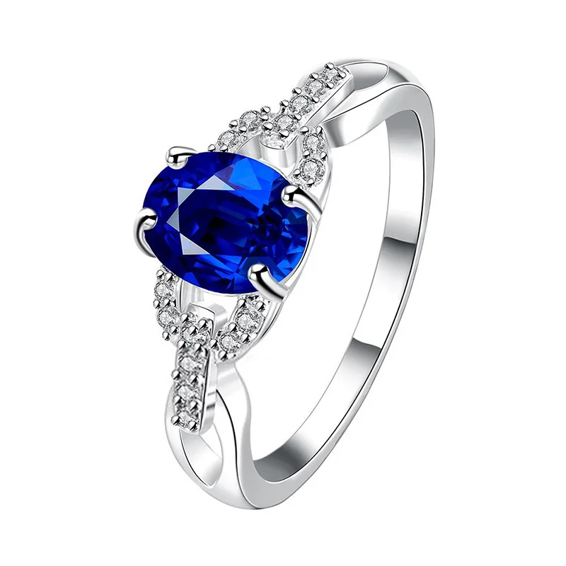 Rose Gold Crystal Ring Dark Blue Stone Rings for Women Wedding ...