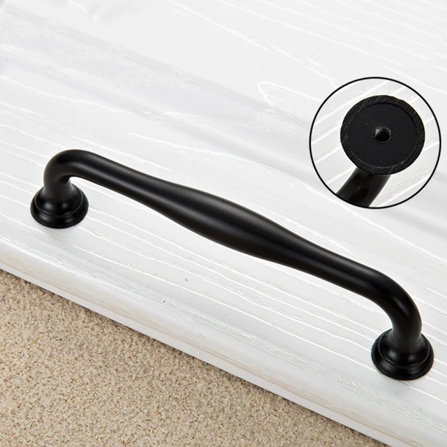 4 Sizes Black Simple Zinc Alloy Door Pull Handles Knobs Wardrobe