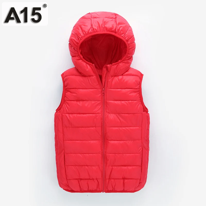 A15/Детские жилетки, куртка-пуховик для мальчиков, светильник, пальто для девочек, жилет с капюшоном для подростков, детская одежда, большие размеры 8, 10, 12, 14 лет - Цвет: 3S005Red