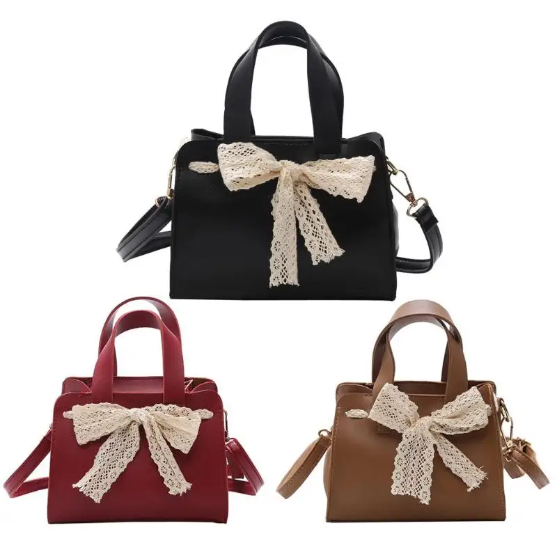 Fashion Women Lace Bowknot Shoulder Bag Soft PU Leather Messenger Bag Autumn Red Black Shoulder ...