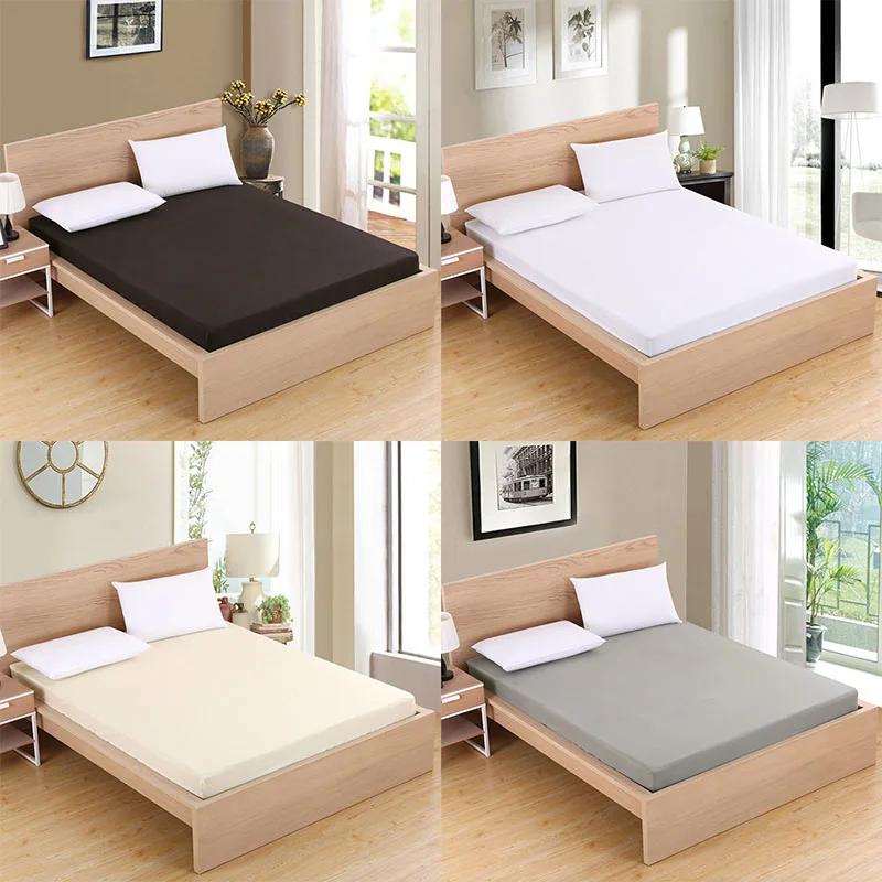 1pcs 100Polyester Solid Fitted Sheet On Elastic Band Mattress Cover