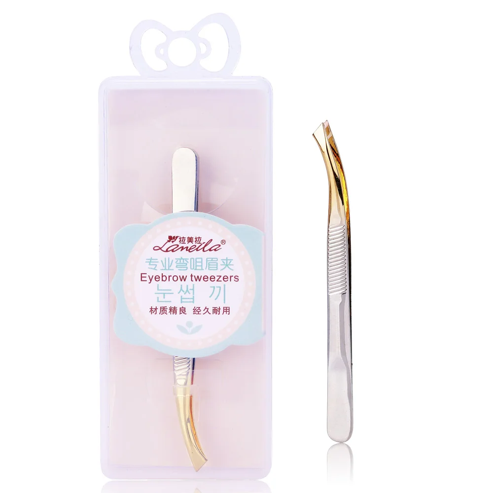LAMEILA Professional Curving Tweezers Stainless Steel Slant Tip Hair
