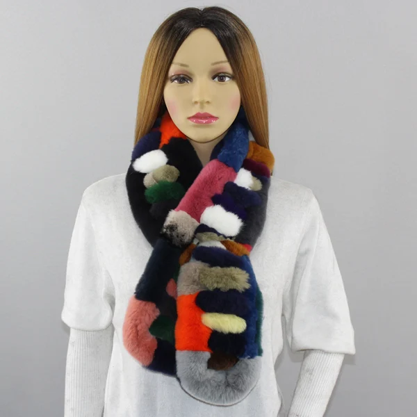 Women Genuine Rex Rabbit Fur Scarves Winter Warm 100%natural rabbit Fur scarf Fashion Females Real Fur Neckerchiefs - Color: Random colorfull