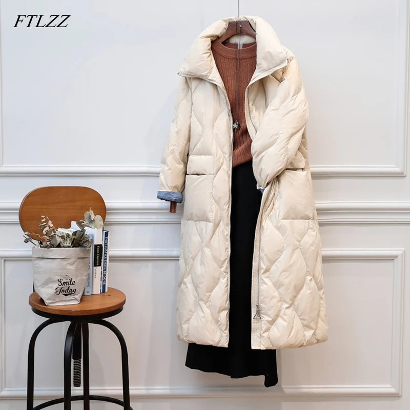 Goede Ftlzz 90% Ultra Light Duck Down Winterjas Vrouwen Jas Vrouwelijke Lange Ongedwongen Warme Beneden Parka Bovenkleding
