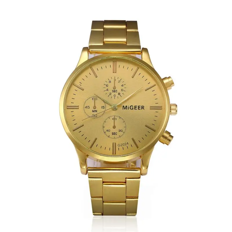 Golden New Clock Fashion Men watch Stainless Steel Quartz watches Wrist