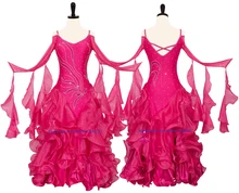 Rose Standard Ballroom High Quality Customized Modern Tango Flamenco Waltz Smooth Dancing Costume Competition Dance Dresses
