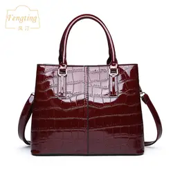 Бизнес женская сумка Роскошные сумки 2019 лакированный кожаный женский сумки вино красное Крокодил Аллигатор сумка Fengting FTB016