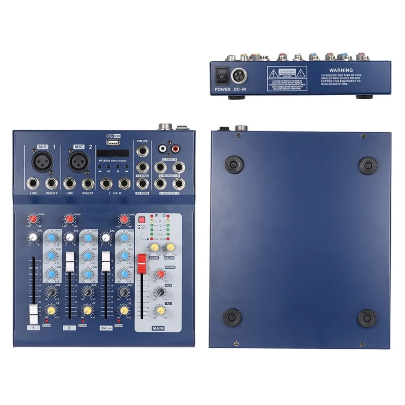 

F4-Usb Mixing Console 4 Channel Digital Mic Line Audio Mixer Console With 48V Phantom Power For Recording Dj Stage Eu Plug