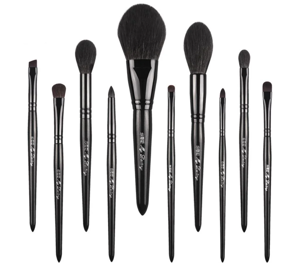 Pincéis de Maquiagem com Iluminador para Blush Sombra de Olho e Contorno Kit de Pincéis de Maquiagem com 10 Pçs - Set Pro 6 Kit de pincéis de maquiagem com 10