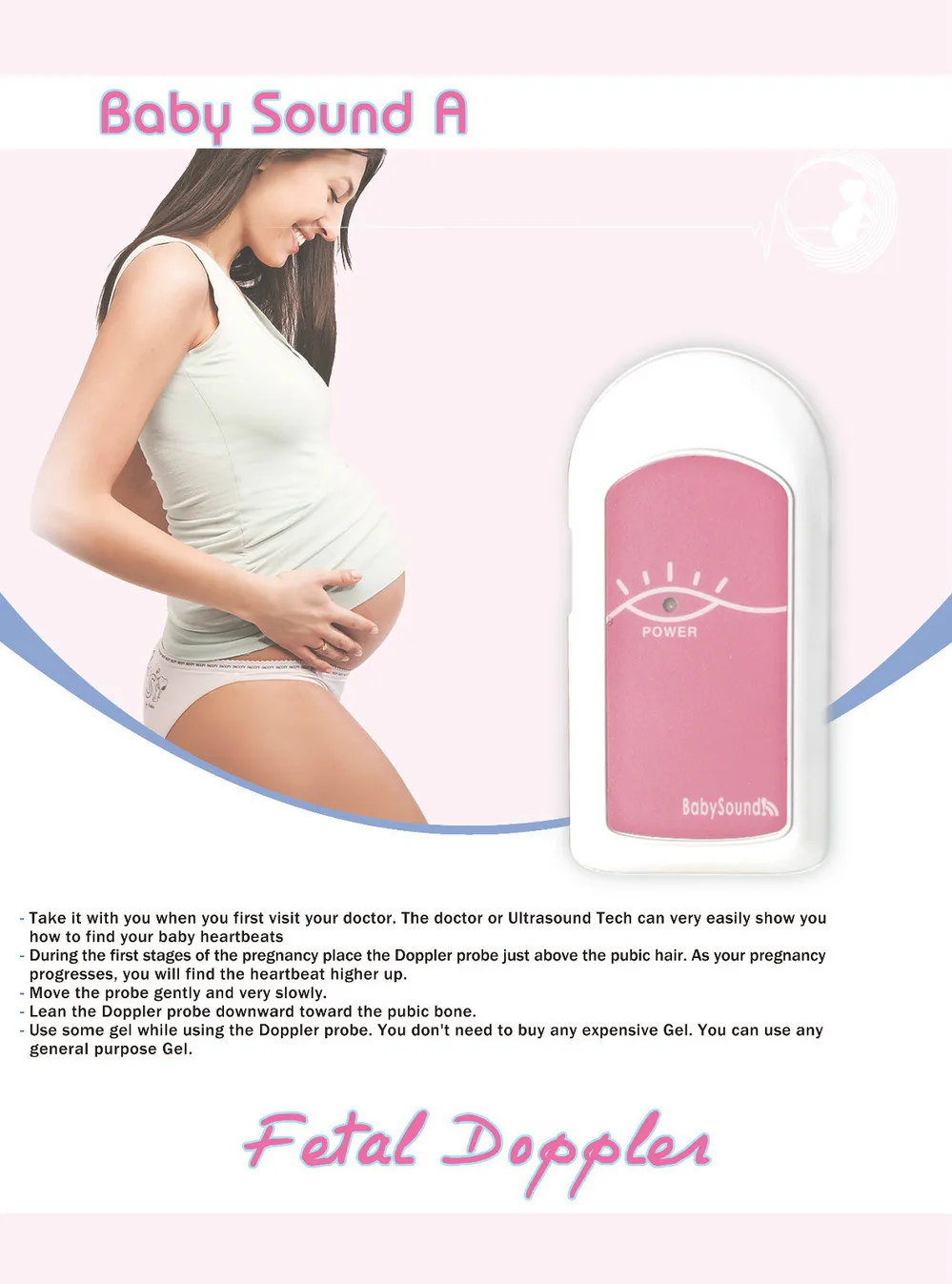 FDA CE Proved Pocket Pregnant Fetal Doppler Baby Sound A + Free Gelin