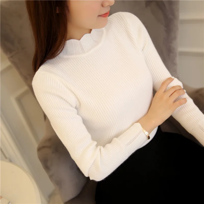 

Half a petal collar shirt sweater knitting head slim female petal sleeve all-match stretch sweater