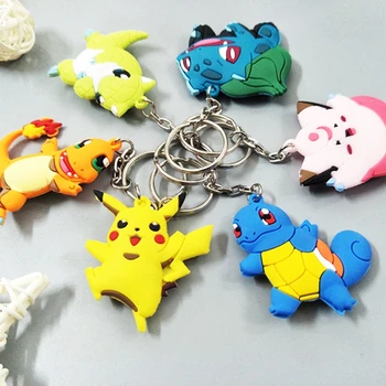

FREE shipping New pvc Pokemon Keychains silicone key chain Novelty Animal Keyrings Christmas Gifts
