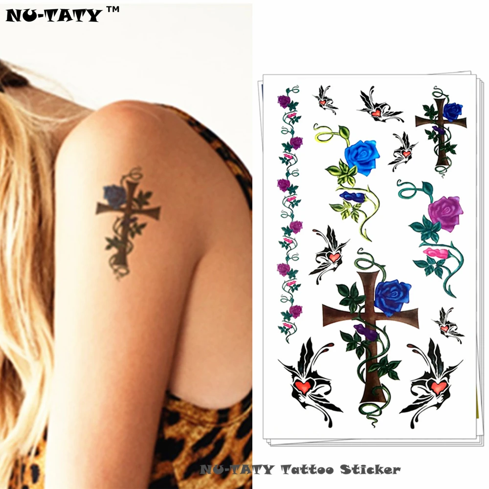 Nu Taty Retro Rose Cross Temporary Tattoo Body Art Arm Flash Tattoo Stickers 17 10cm Waterproof Fake Henna Painless Sticker Flash Tattoo Stickers Tattoo Stickerart Arm Aliexpress